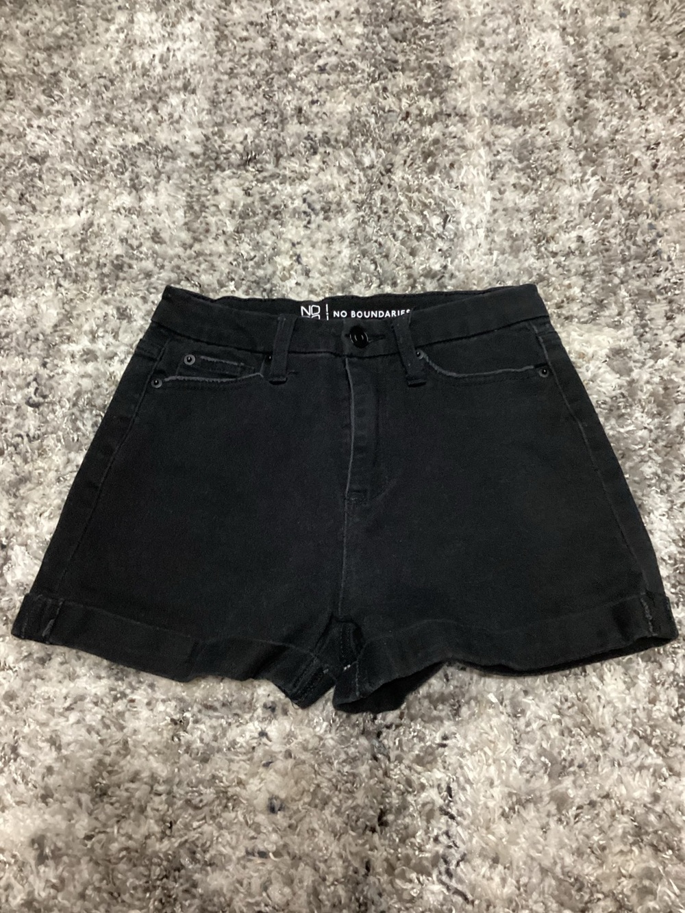 Black Rolled-Hem Denim Shorts